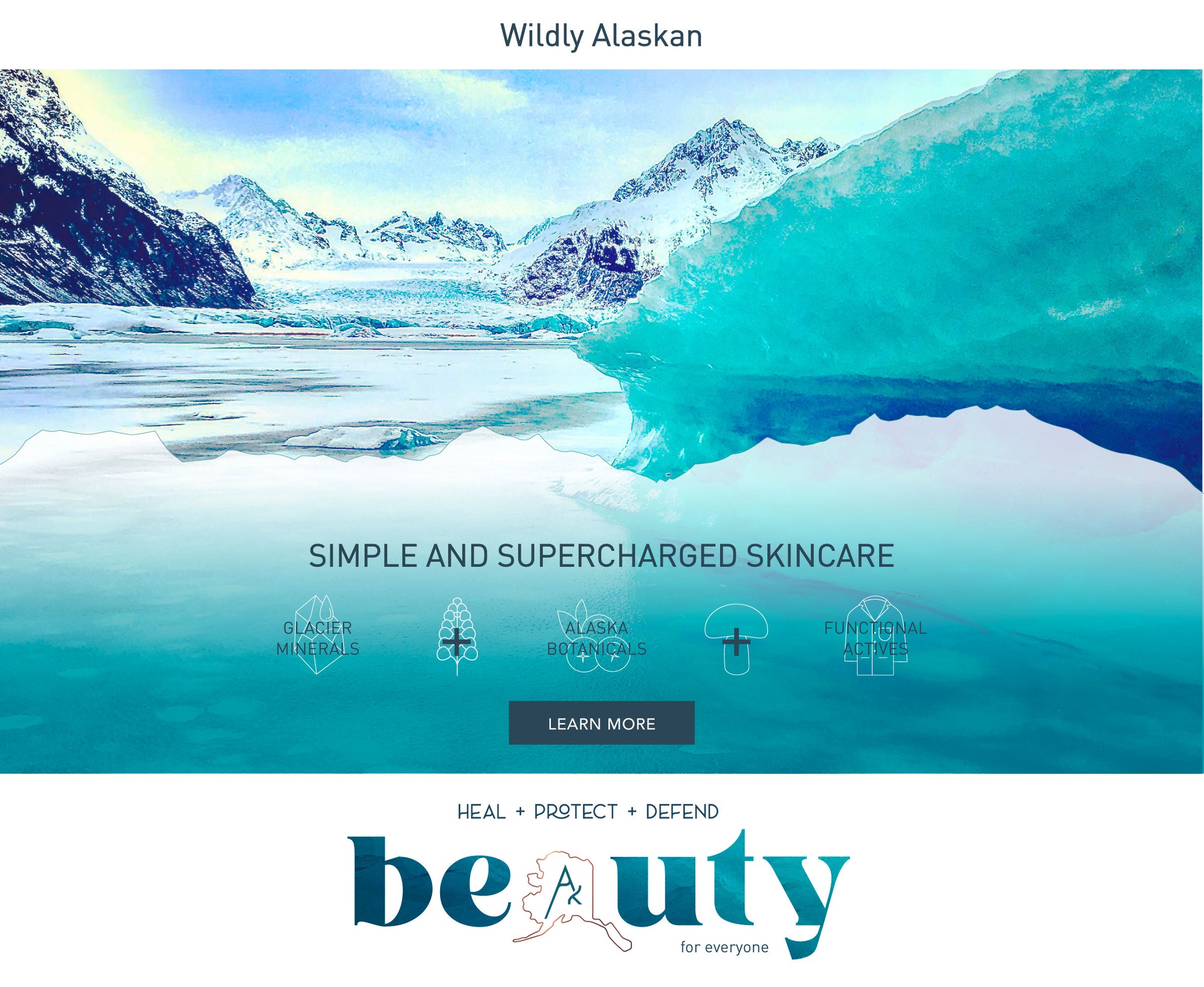 AKBeauty graphic with glacier photo and text